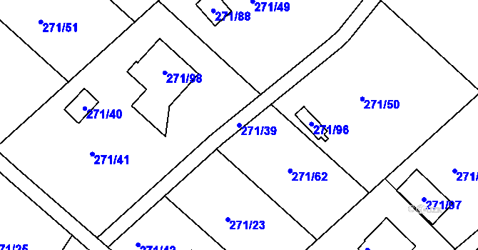 Parcela st. 271/39 v KÚ Tušimice, Katastrální mapa