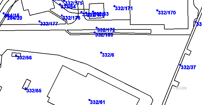 Parcela st. 332/6 v KÚ Tušimice, Katastrální mapa