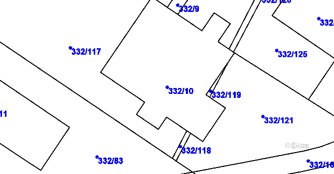 Parcela st. 332/10 v KÚ Tušimice, Katastrální mapa