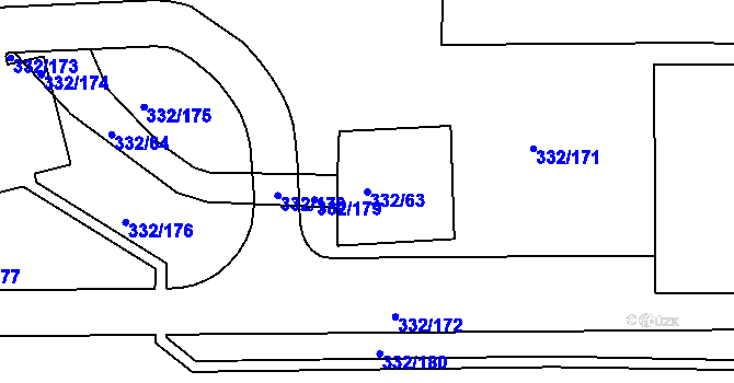 Parcela st. 332/63 v KÚ Tušimice, Katastrální mapa