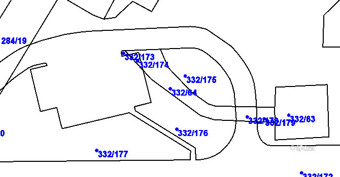 Parcela st. 332/64 v KÚ Tušimice, Katastrální mapa