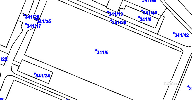 Parcela st. 341/6 v KÚ Tušimice, Katastrální mapa