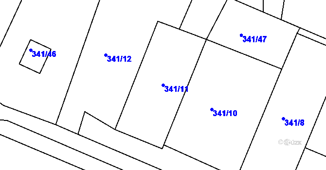 Parcela st. 341/11 v KÚ Tušimice, Katastrální mapa