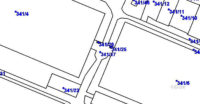 Parcela st. 341/17 v KÚ Tušimice, Katastrální mapa