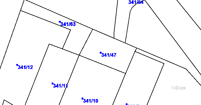 Parcela st. 341/47 v KÚ Tušimice, Katastrální mapa