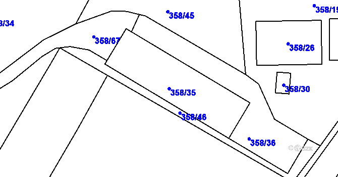 Parcela st. 358/35 v KÚ Tušimice, Katastrální mapa