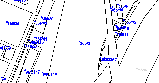 Parcela st. 365/3 v KÚ Tušimice, Katastrální mapa