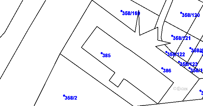Parcela st. 385 v KÚ Tušimice, Katastrální mapa