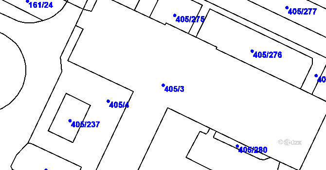 Parcela st. 405/3 v KÚ Tušimice, Katastrální mapa