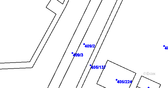 Parcela st. 409/2 v KÚ Tušimice, Katastrální mapa