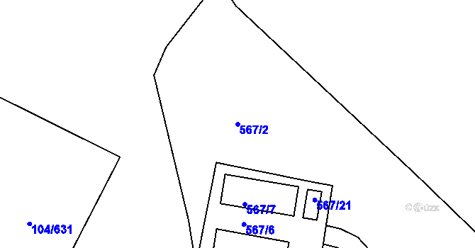 Parcela st. 567/2 v KÚ Tušimice, Katastrální mapa