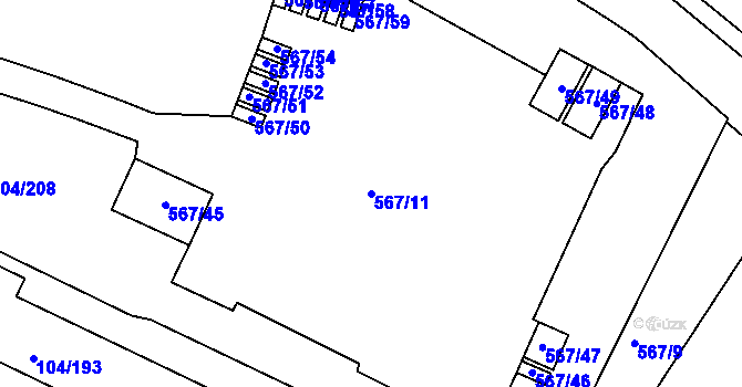Parcela st. 567/11 v KÚ Tušimice, Katastrální mapa