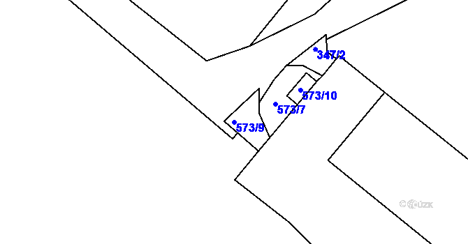 Parcela st. 573/9 v KÚ Tušimice, Katastrální mapa