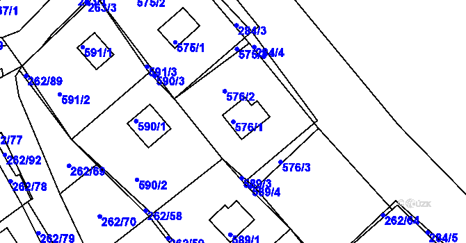 Parcela st. 576/1 v KÚ Tušimice, Katastrální mapa