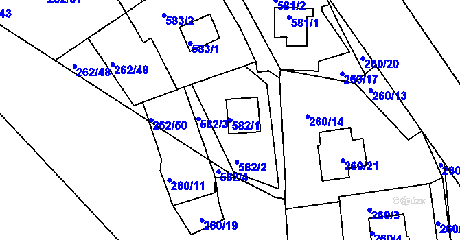 Parcela st. 582/1 v KÚ Tušimice, Katastrální mapa
