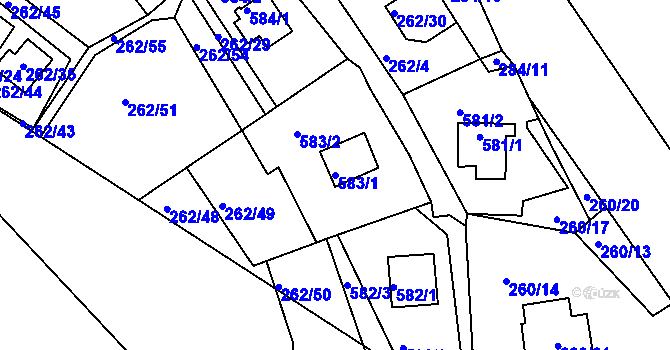 Parcela st. 583/1 v KÚ Tušimice, Katastrální mapa