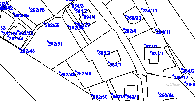 Parcela st. 583/2 v KÚ Tušimice, Katastrální mapa