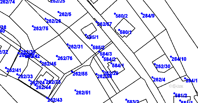 Parcela st. 584/3 v KÚ Tušimice, Katastrální mapa