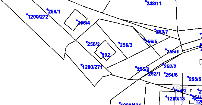 Parcela st. 592 v KÚ Tušimice, Katastrální mapa