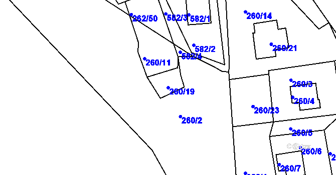 Parcela st. 260/19 v KÚ Tušimice, Katastrální mapa