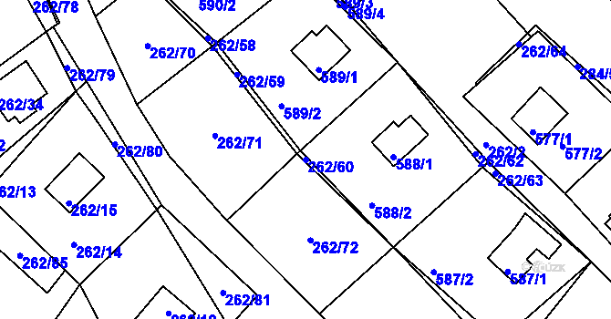 Parcela st. 262/60 v KÚ Tušimice, Katastrální mapa