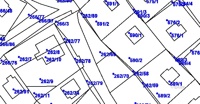 Parcela st. 262/69 v KÚ Tušimice, Katastrální mapa