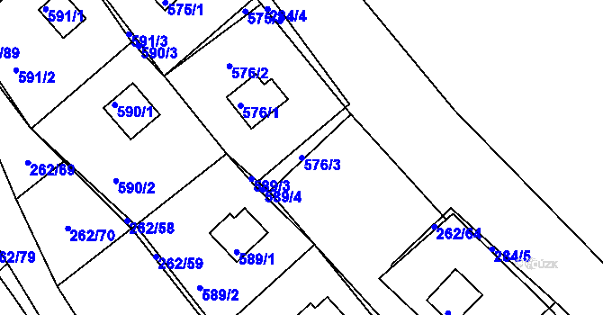 Parcela st. 576/3 v KÚ Tušimice, Katastrální mapa
