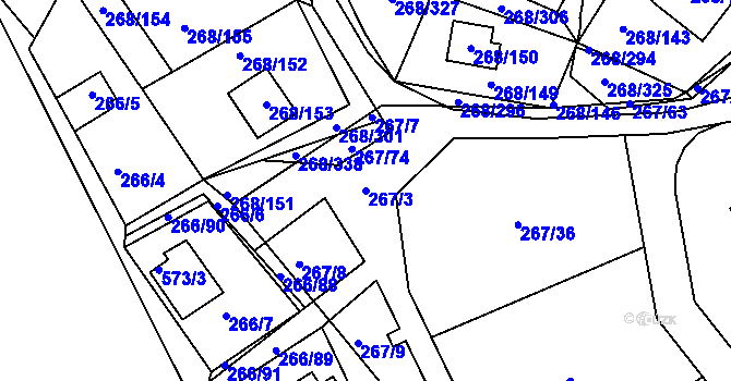 Parcela st. 267/3 v KÚ Tušimice, Katastrální mapa