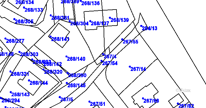 Parcela st. 267/4 v KÚ Tušimice, Katastrální mapa