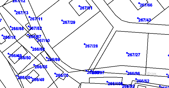 Parcela st. 267/28 v KÚ Tušimice, Katastrální mapa