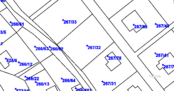 Parcela st. 267/32 v KÚ Tušimice, Katastrální mapa