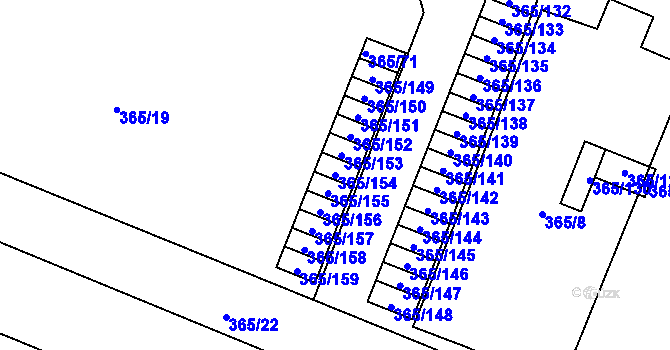 Parcela st. 365/154 v KÚ Tušimice, Katastrální mapa
