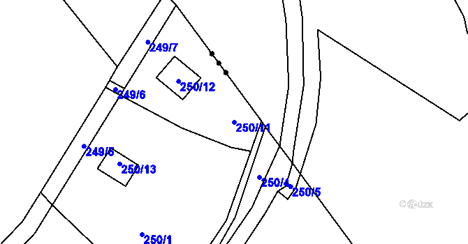 Parcela st. 250/11 v KÚ Tušimice, Katastrální mapa