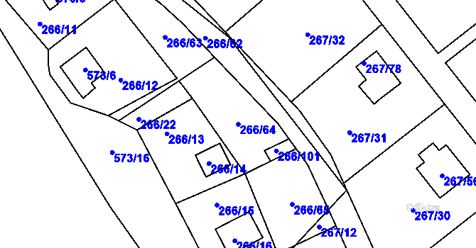 Parcela st. 266/64 v KÚ Tušimice, Katastrální mapa
