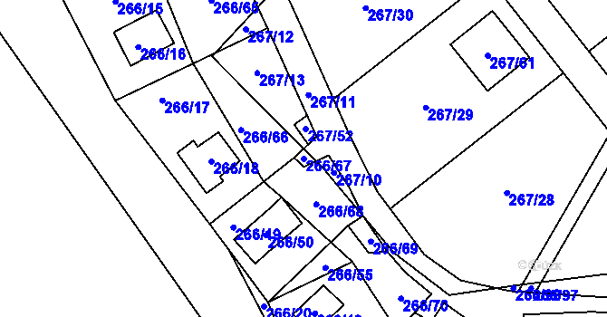Parcela st. 266/67 v KÚ Tušimice, Katastrální mapa
