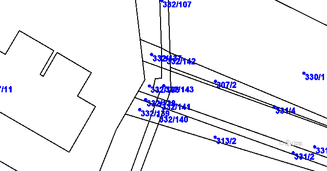 Parcela st. 332/143 v KÚ Tušimice, Katastrální mapa