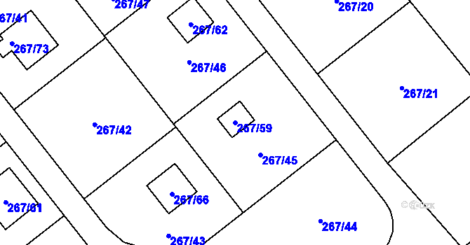 Parcela st. 267/59 v KÚ Tušimice, Katastrální mapa