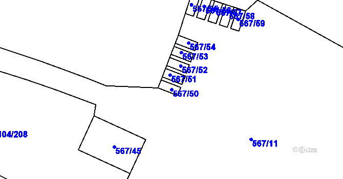 Parcela st. 567/50 v KÚ Tušimice, Katastrální mapa