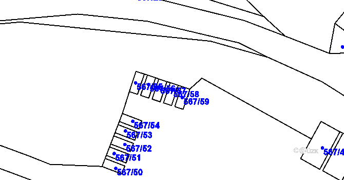 Parcela st. 567/58 v KÚ Tušimice, Katastrální mapa