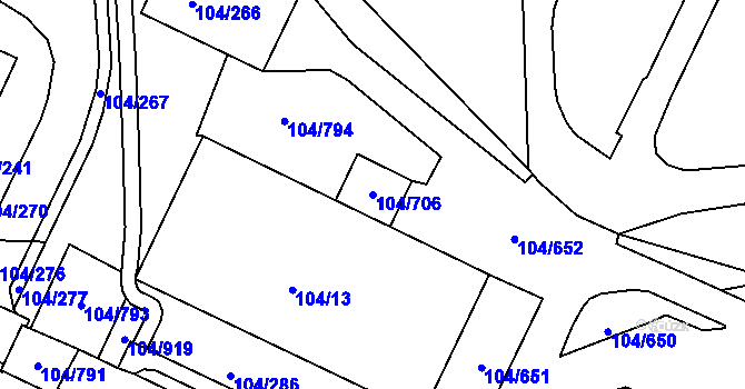 Parcela st. 104/706 v KÚ Tušimice, Katastrální mapa