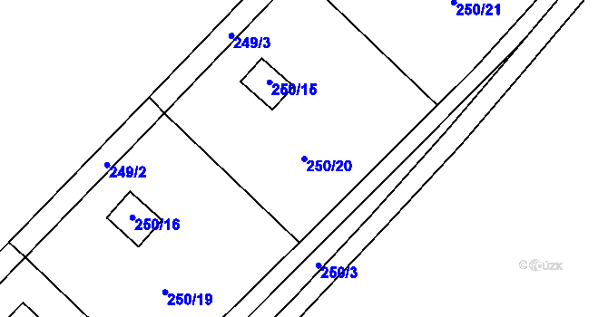 Parcela st. 250/20 v KÚ Tušimice, Katastrální mapa