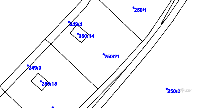 Parcela st. 250/21 v KÚ Tušimice, Katastrální mapa