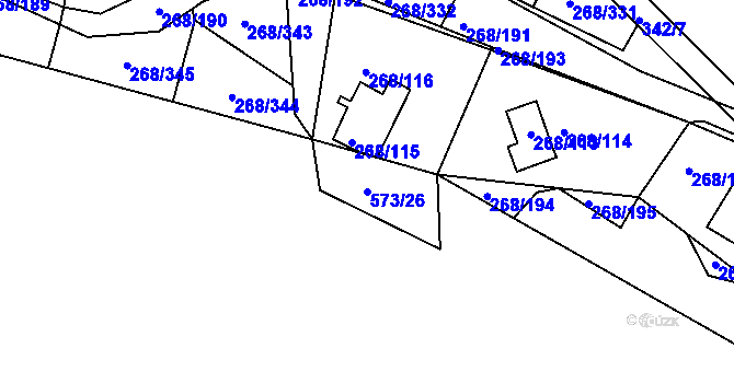 Parcela st. 573/26 v KÚ Tušimice, Katastrální mapa