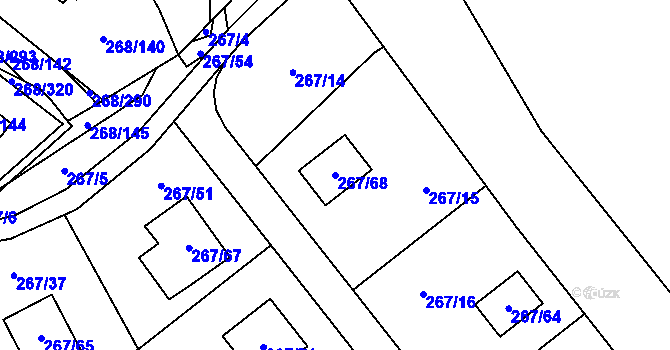 Parcela st. 267/68 v KÚ Tušimice, Katastrální mapa