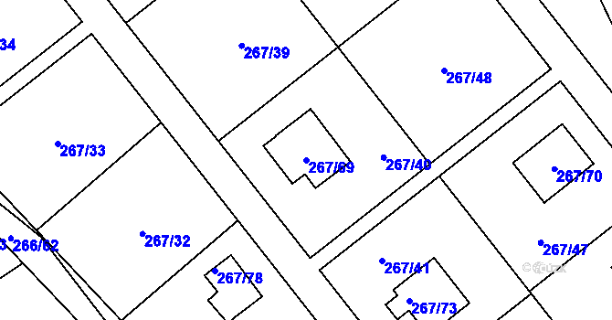 Parcela st. 267/69 v KÚ Tušimice, Katastrální mapa