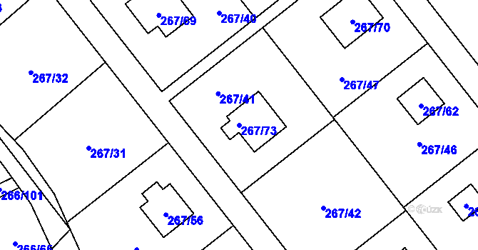 Parcela st. 267/73 v KÚ Tušimice, Katastrální mapa