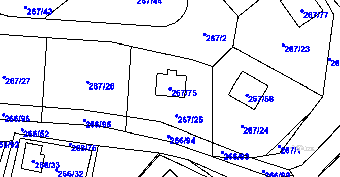 Parcela st. 267/75 v KÚ Tušimice, Katastrální mapa