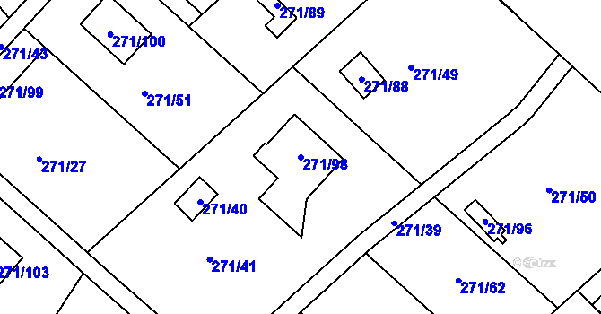 Parcela st. 271/98 v KÚ Tušimice, Katastrální mapa