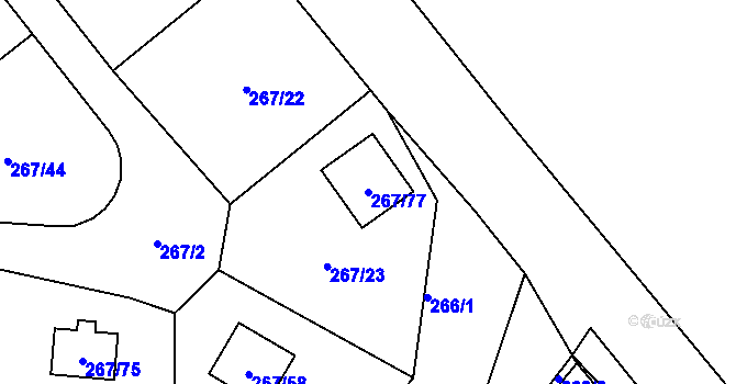 Parcela st. 267/77 v KÚ Tušimice, Katastrální mapa
