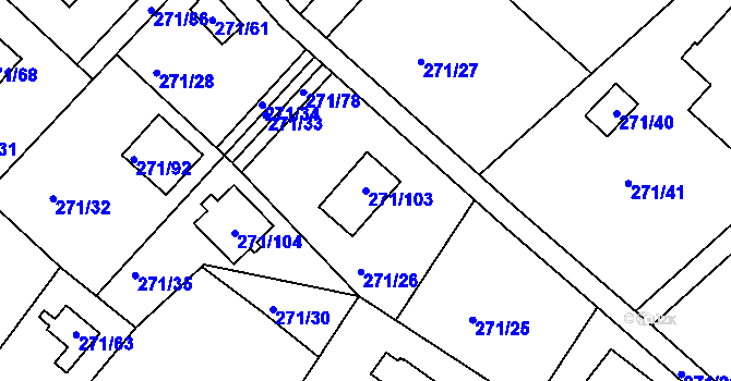 Parcela st. 271/103 v KÚ Tušimice, Katastrální mapa